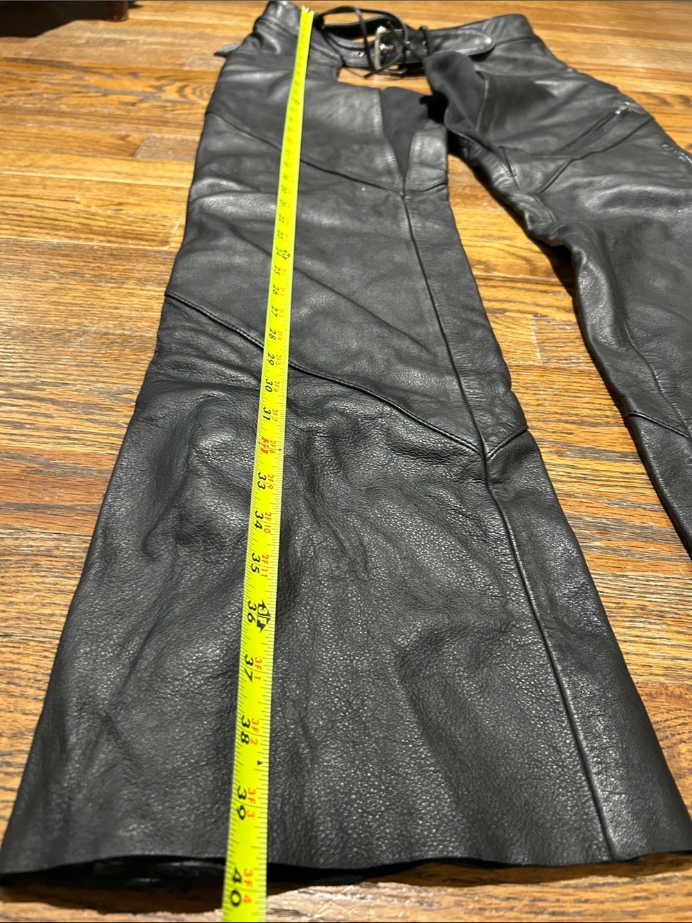 Harley Black Leather Motorcycle Chaps with Waist Belt - Picture 6 of 15
